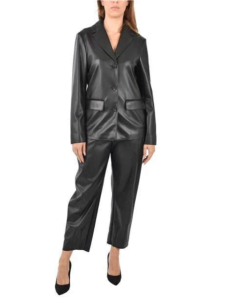 GIACCA IN EFFETTO PELLE CON TASCHE DONNA NERO