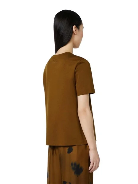 T-SHIRT MANICHE CORTE CON RICAMO FLOREALE DONNA CUOIO