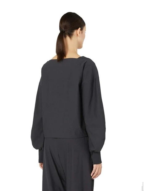 BLUSA IN JERSEY CON SCOLLO A BARCHETTA DONNA NERO