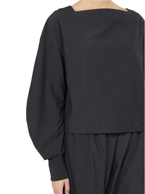 BLUSA IN JERSEY CON SCOLLO A BARCHETTA DONNA NERO
