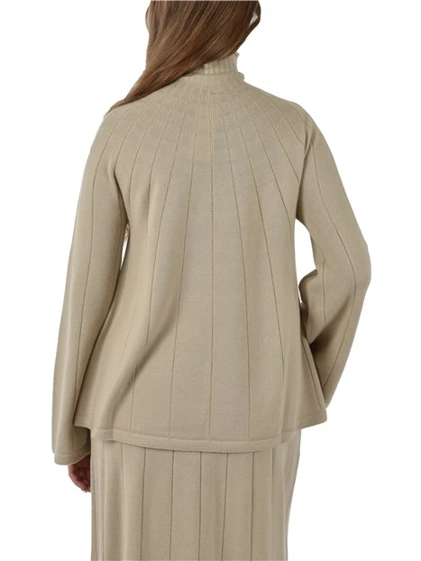 MAGLIA DOLCEVITA IN LANA CON LAVORAZIONE A COSTE DONNA BEIGE