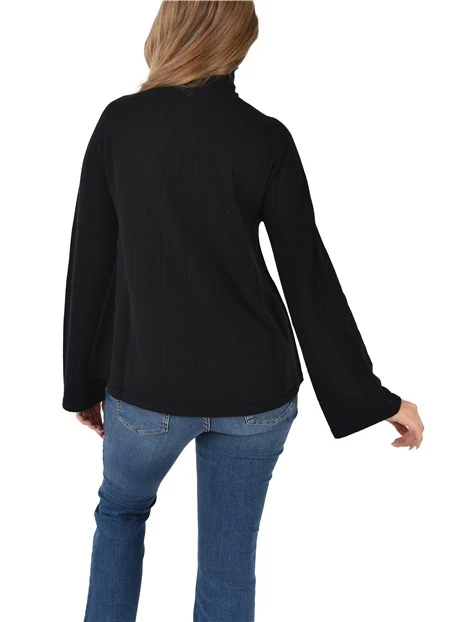 MAGLIA DOLCEVITA IN LANA CON LAVORAZIONE A COSTE DONNA NERO