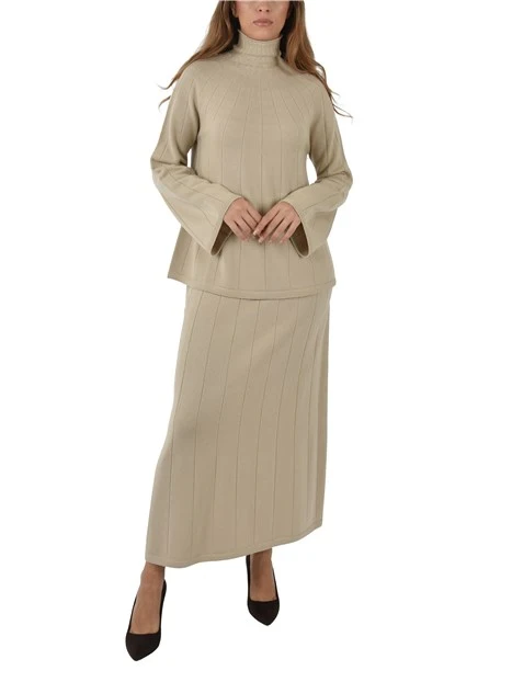 GONNA LUNGA IN MAGLIA CON LAVORAZIONE A COSTE DONNA BEIGE