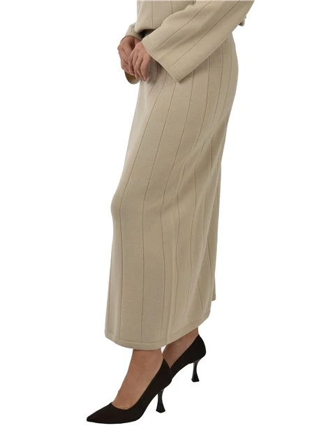 GONNA LUNGA IN MAGLIA CON LAVORAZIONE A COSTE DONNA BEIGE
