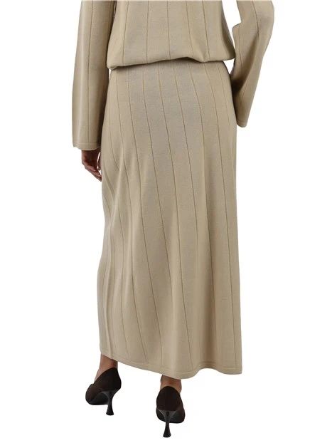 GONNA LUNGA IN MAGLIA CON LAVORAZIONE A COSTE DONNA BEIGE