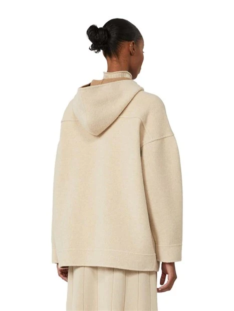 FELPA CON ZIP CON DETTAGLI A CONTRASTO E CAPPUCCIO DONNA BEIGE