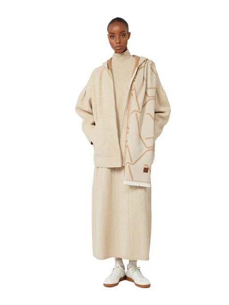FELPA CON ZIP CON DETTAGLI A CONTRASTO E CAPPUCCIO DONNA BEIGE