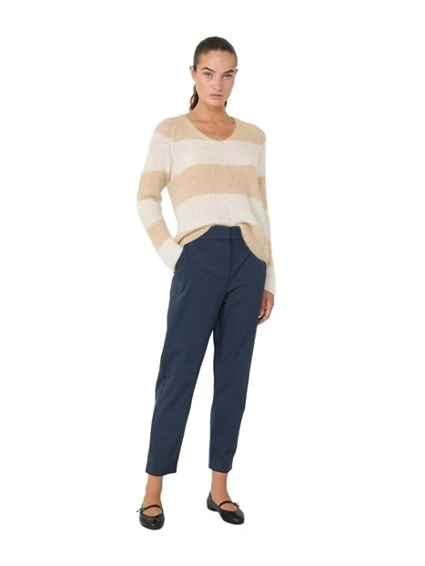 MAGLIA CON SCOLLO A V CON FANTASIA A RIGHE DONNA BEIGE
