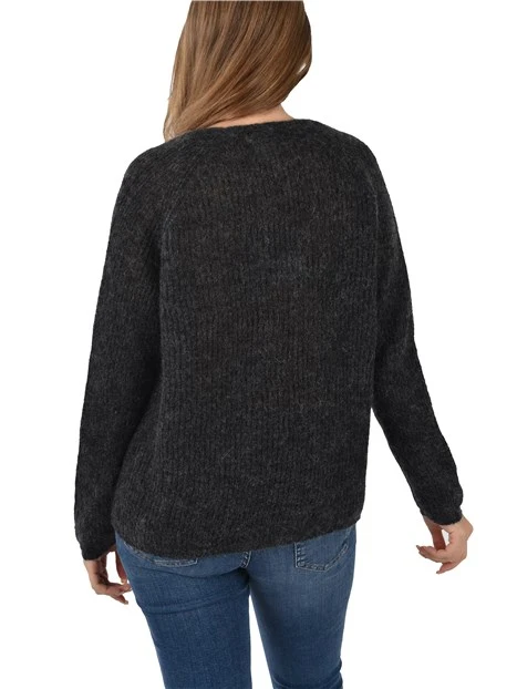 MAGLIA IN MISTO MOHAIR  CON SCOLLO A V DONNA GRIGIO