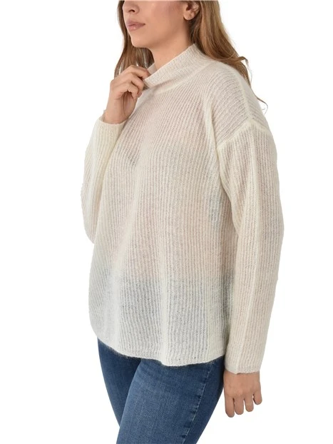 MAGLIA DOLCEVITA CON LAVORAZIONE A COSTE  DONNA AVORIO