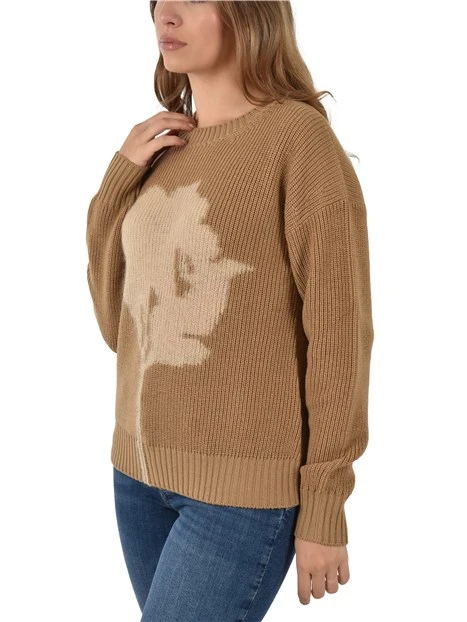 MAGLIA IN LANA CON MOTIVO JACQUARD DONNA MARRONE