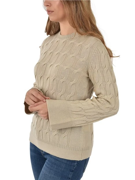MAGLIA IN LANA CON LAVORAZIONE A TRECCE  DONNA BEIGE