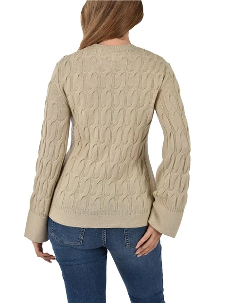 MAGLIA IN LANA CON LAVORAZIONE A TRECCE  DONNA BEIGE