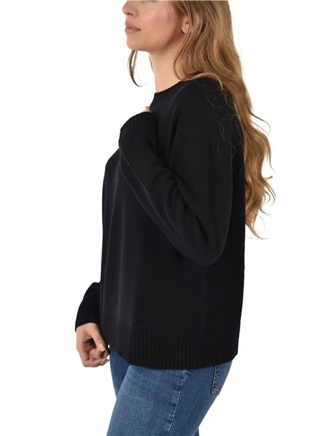 MAGLIA GIROCOLLO  CON BORDI RIFINITI DONNA NERO