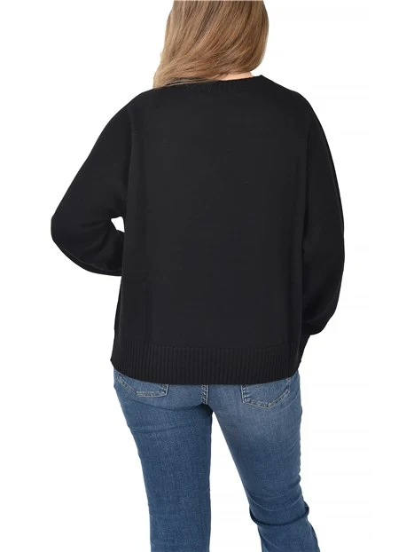 MAGLIA GIROCOLLO  CON BORDI RIFINITI DONNA NERO