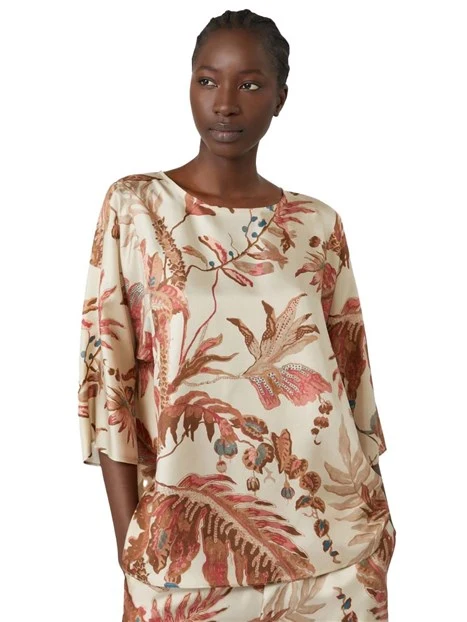 BLUSA CON STAMPA IN SETA DONNA BIANCO