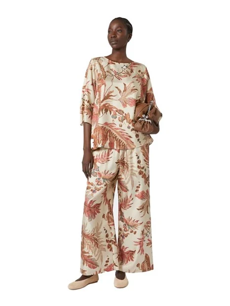 BLUSA CON STAMPA IN SETA DONNA BIANCO