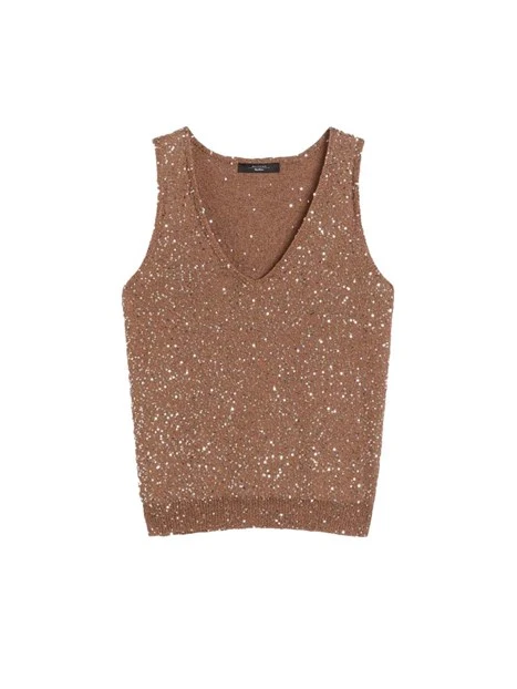 TOP IN MAGLIA CON PAILLETTES DONNA MARRONE