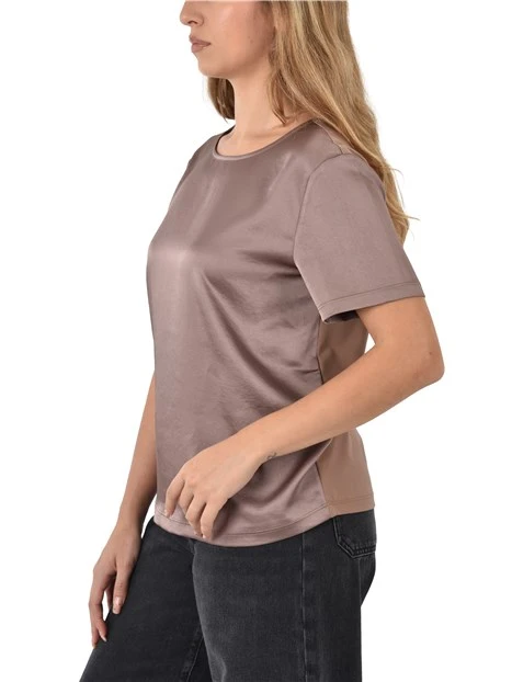 T-SHIRT MANICA CORTA IN RASO GIROCOLLO DONNA MARRONE