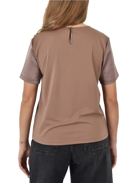 T-SHIRT MANICA CORTA IN RASO GIROCOLLO DONNA MARRONE