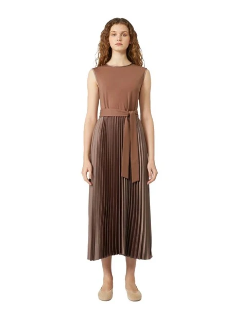 VESTITO LUNGO SMANICATO CON CINTURA DONNA MARRONE