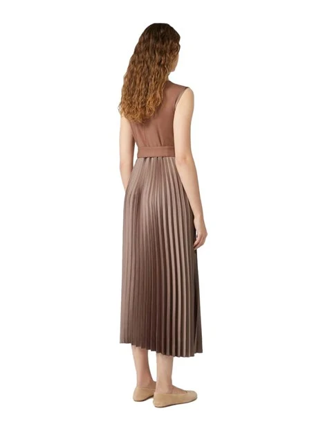 VESTITO LUNGO SMANICATO CON CINTURA DONNA MARRONE
