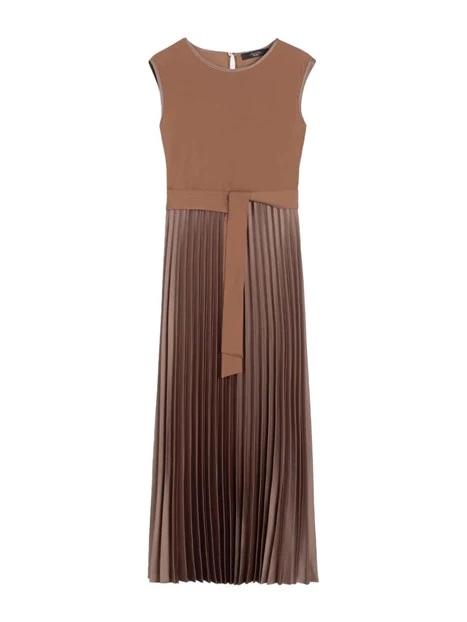 VESTITO LUNGO SMANICATO CON CINTURA DONNA MARRONE