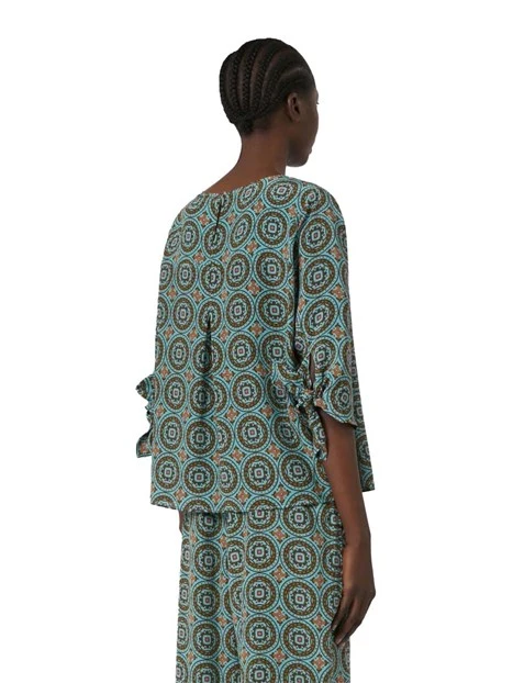 BLUSA GIROCOLLO IN SETA DONNA AZZURRO