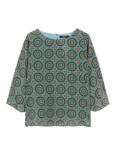 BLUSA GIROCOLLO IN SETA DONNA AZZURRO