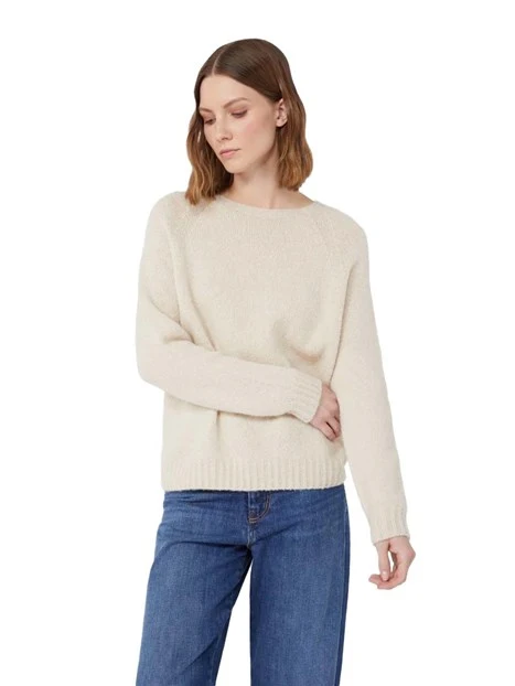 MAGLIA GIROCOLLO IN FILATO ALPACA E COTONE DONNA AVORIO
