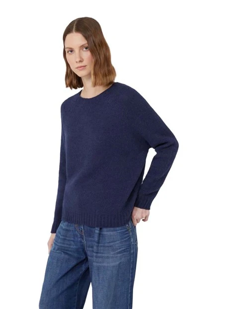 MAGLIA GIROCOLLO IN FILATO ALPACA E COTONE DONNA BLU