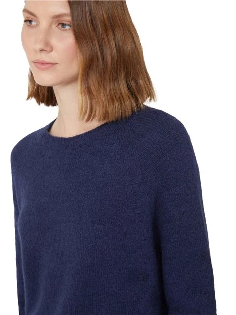 MAGLIA GIROCOLLO IN FILATO ALPACA E COTONE DONNA BLU