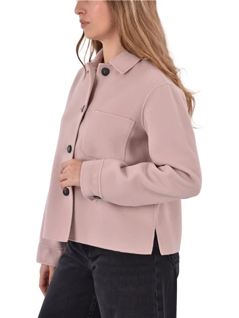 GIACCA CORTA IN LANA CON TASCHINO A TOPPA SUL PETTO DONNA ROSA
