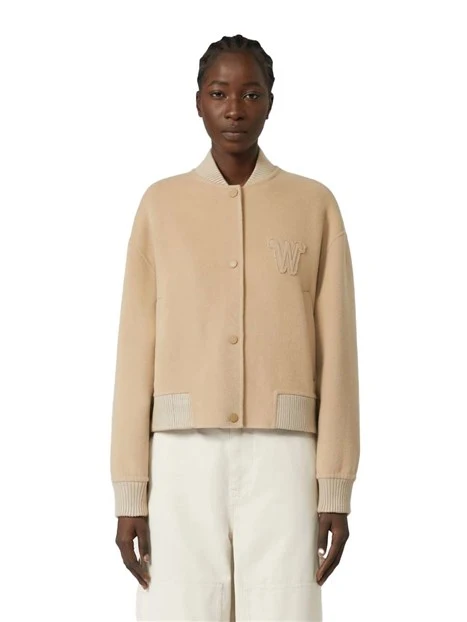 GIACCA CORTA MISTO LANA CON COLLETTO IN MAGLIA DONNA BEIGE