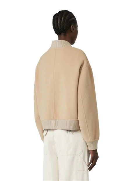 GIACCA CORTA MISTO LANA CON COLLETTO IN MAGLIA DONNA BEIGE