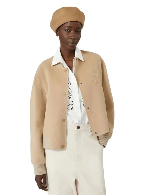 GIACCA CORTA MISTO LANA CON COLLETTO IN MAGLIA DONNA BEIGE
