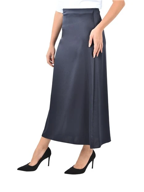 GONNA LUNGA IN RASO CON ZIP LATERALE BLU