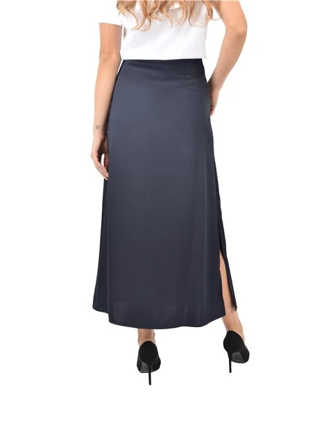 GONNA LUNGA IN RASO CON ZIP LATERALE BLU