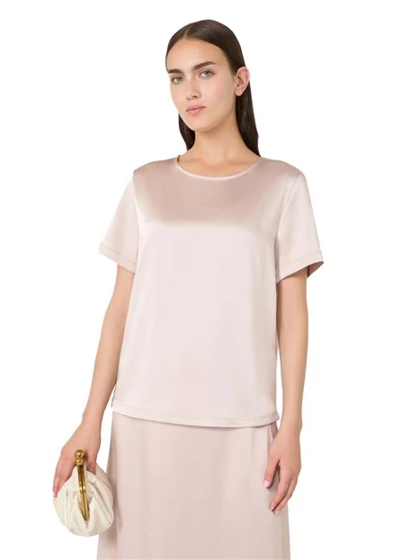 T-SHIRT MANICA CORTA IN RASO GIROCOLLO DONNA ROSA
