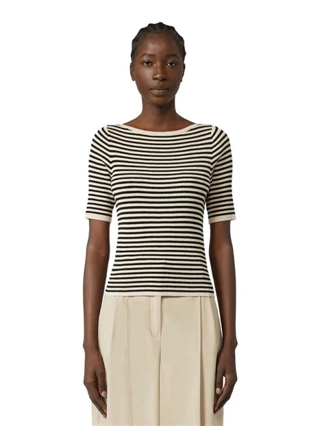 T-SHIRT MANICA CORTA IN VISCOSA A RIGHE DONNA BIANCO