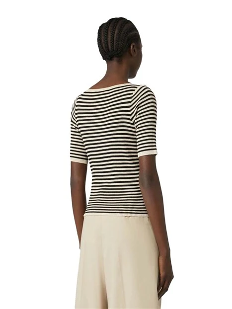 T-SHIRT MANICA CORTA IN VISCOSA A RIGHE DONNA BIANCO