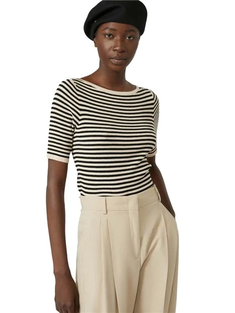 T-SHIRT MANICA CORTA IN VISCOSA A RIGHE DONNA BIANCO