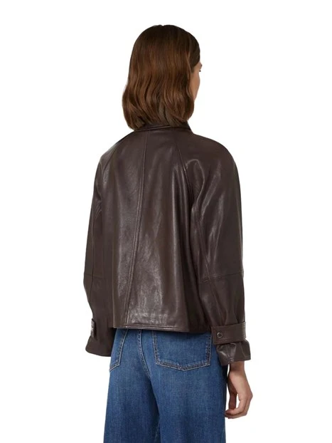 GIACCA IN PELLE CON BOTTONI NASCOSTI DONNA MARRONE