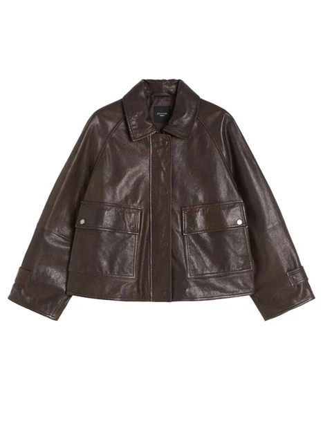 GIACCA IN PELLE CON BOTTONI NASCOSTI DONNA MARRONE