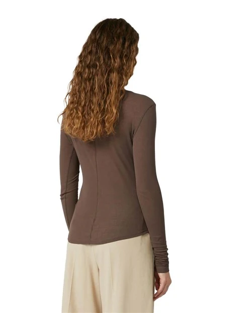 T-SHIRT MANICA LUNGA IN JERSEY DONNA MARRONE