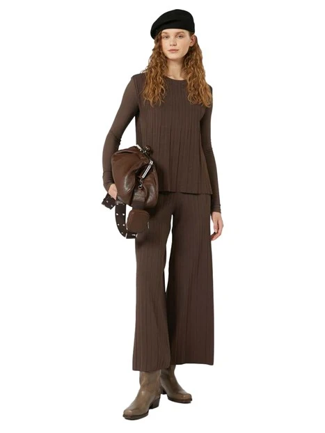 T-SHIRT MANICA LUNGA IN JERSEY DONNA MARRONE