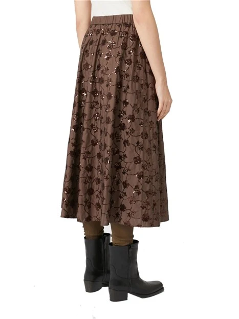 GONNA LUNGA CON RICAMO IN PAILLETTES DONNA MARRONE
