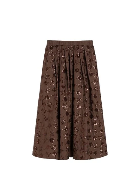 GONNA LUNGA CON RICAMO IN PAILLETTES DONNA MARRONE