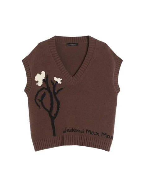 GILET CON SCOLLO A V IN MISTO COTONE DONNA MARRONE