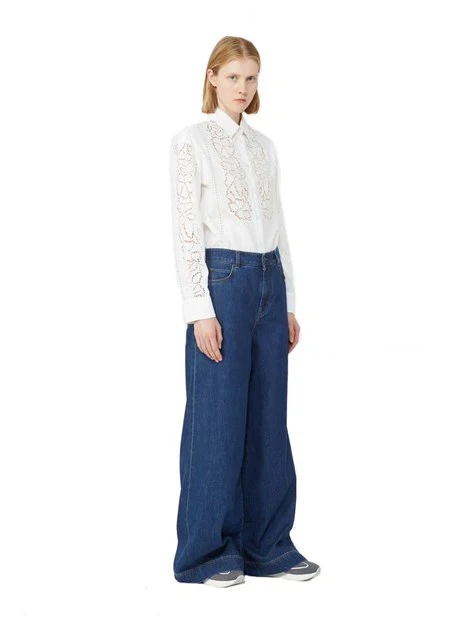 JEANS PALAZZO CON CUCITURE A CONTRASTO DONNA BLU